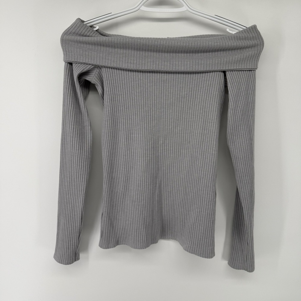 Y2K Abercrombie & Fitch Womens Grey Ribbed Off The Shoulder Long Sleeve Top Sz S